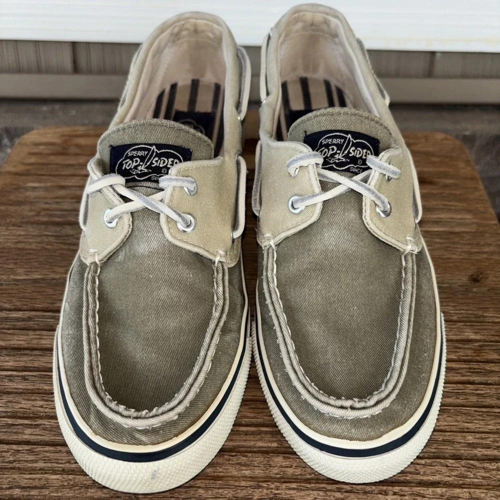 Sperry Top-Sider Canvas Boat Shoes Tan/Olive Lace-Up Comfort 6.5 M 9561143 Women